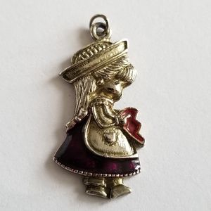 Broken heart girl pendant cottagecore enamel charm